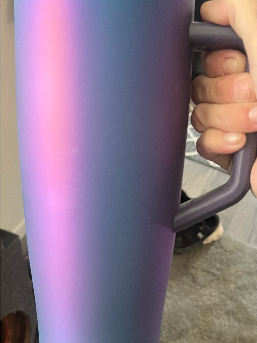 Iridescent Purple Blue Travel Mug with Handle